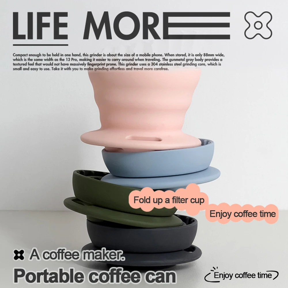 Collapsible Reusable Silicone Coffee Dripper- Filter Cone Coffee Drip Filter Cup Outdoors 1-2 People Coffee Dripper Filter Cup