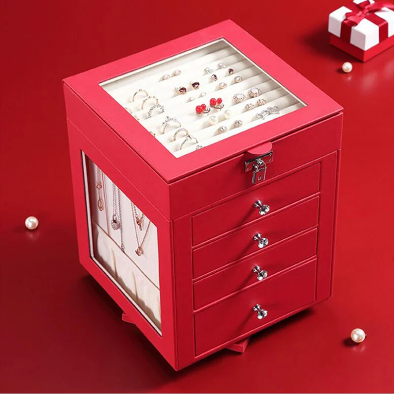 High Quality Custom Jewelry Organizer 5-Layer Rotatable Pu Leather Jewelry Pu Leather Velvet Cardboard Box