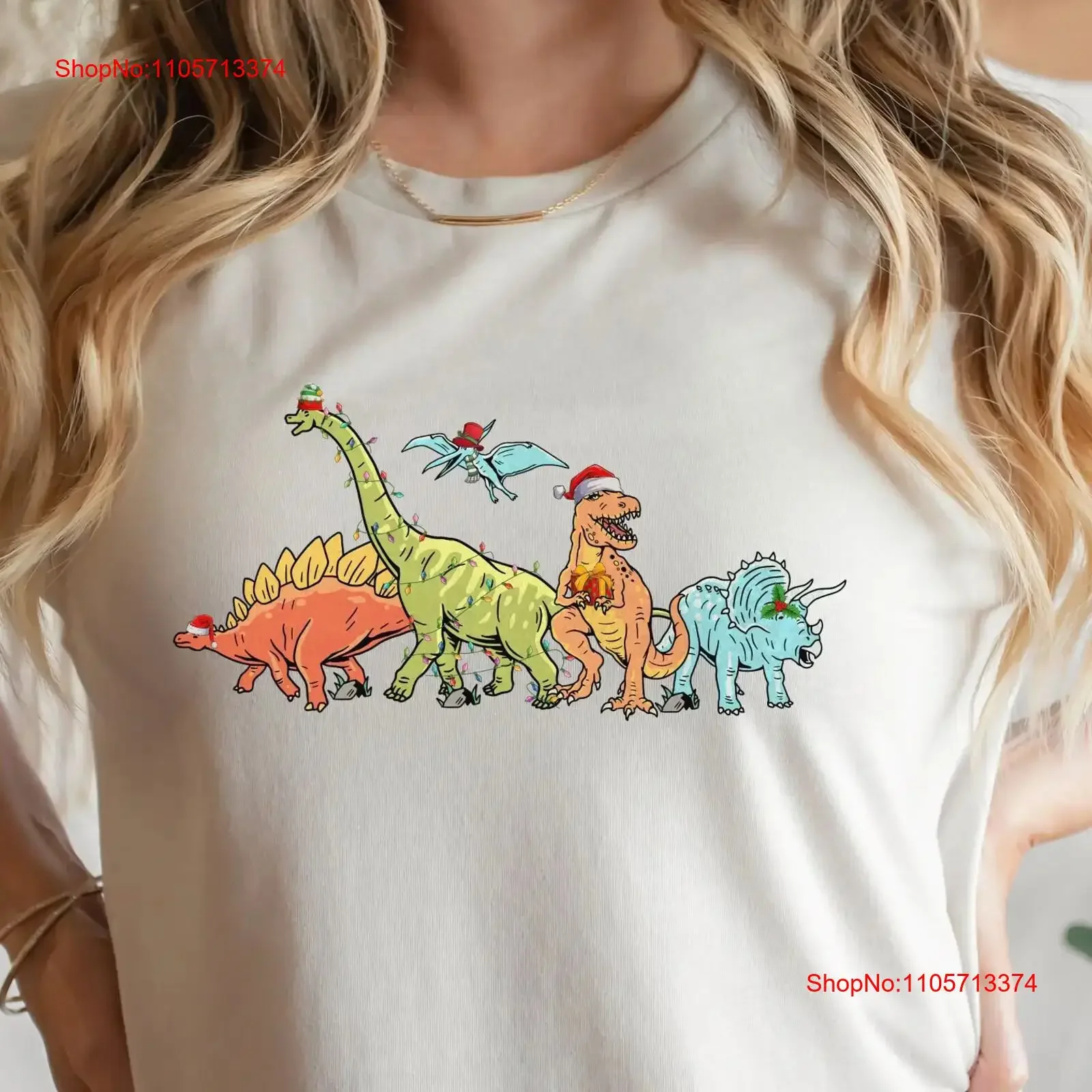 Christmas Dinosaur T Shirt Rex Tree Lights Saurus Cute vintage Washed Slightly Unisex Casual Breathable Stylish Versatile