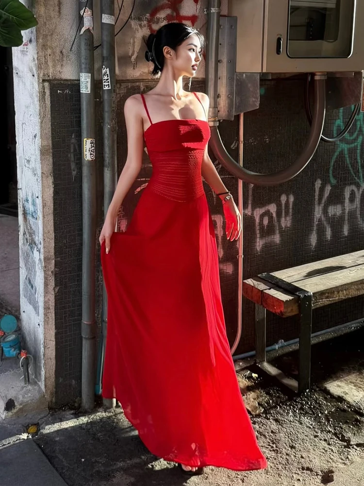Sukienka Nibber Hollow Maxi Damska Bez Rękawów Z Marszczeniami, Łączona Siateczką, Z Dekoltem, Dopasowana, Elegancka, Idealna na Wakacje, Plażę, Imprezę, Modna Sukienka Vestidos