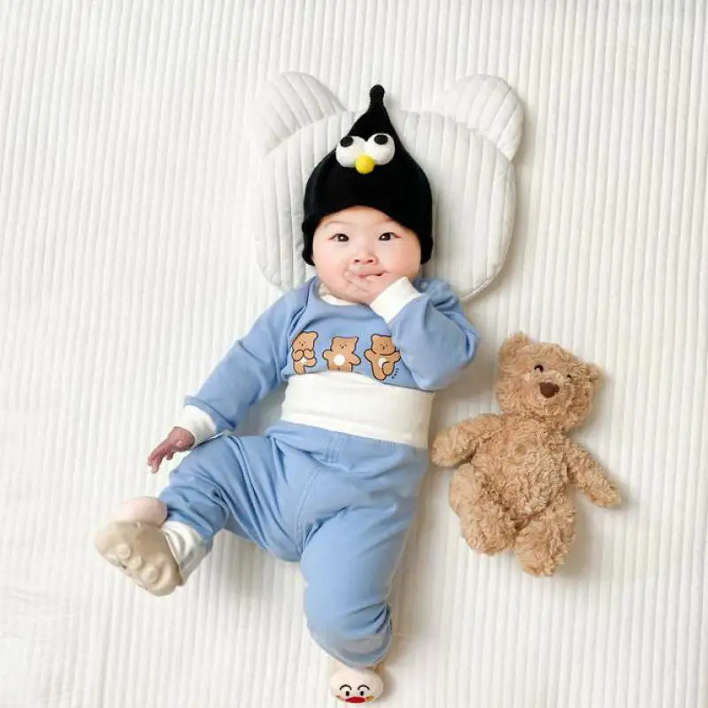 Autumn Clothes And Pants Spring And Autumn Wear Baby Cartoon Print Pajamas Home Clothes Children's Girls Warm Belly Two Piece