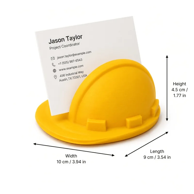 3D‑Printed Yellow Hard Hat Business Card Holder,Industrial Style Desktop Storage Decor,Fun Graduation Gift for Engineer Construc