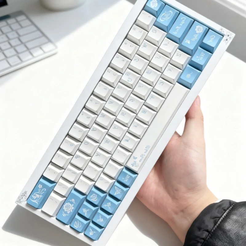 capuchons-de-touches-de-clavier-blue-rose-creativite-sublimation-thermique-profil-cherry-pbt-remplacement-pour-la-frappe-quotidienne-et-l'esthetique-du-bureau