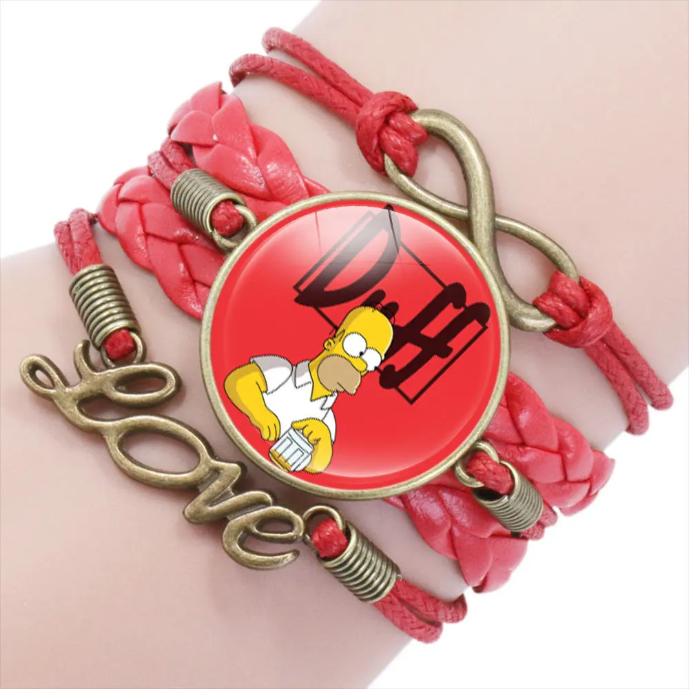 Disney Anime The Simpson Braided Rope Leather Bracelet Cute Adjustable Chain Bracelets  Fashion Kid Toy Jewelry Christmas Gifts