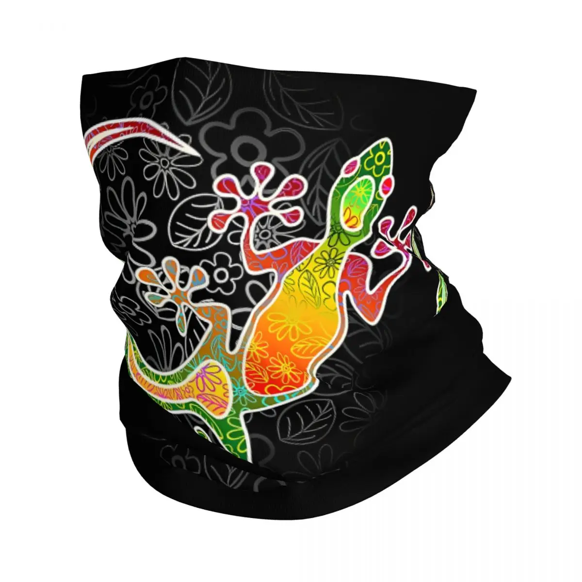 Gecko Lizard African Floral Tribal Thin Wrap Scarf Bandana Neck Gaiter Face Cover Headband