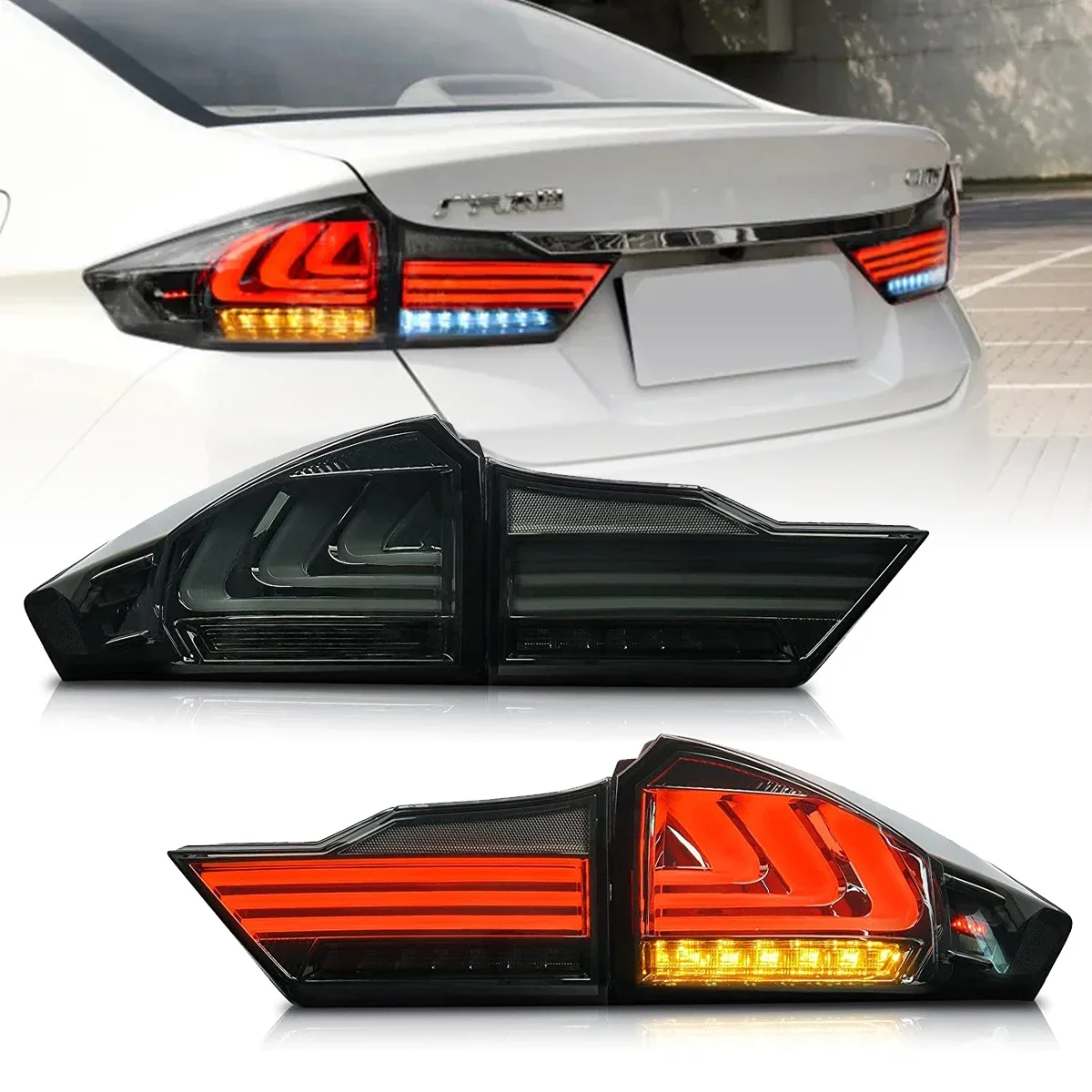 

Светодиодные задние фонари, автоаксессуары для Honda City 2014-2017, задние фонари в сборе, последовательный указатель поворота, стоп-сигнал