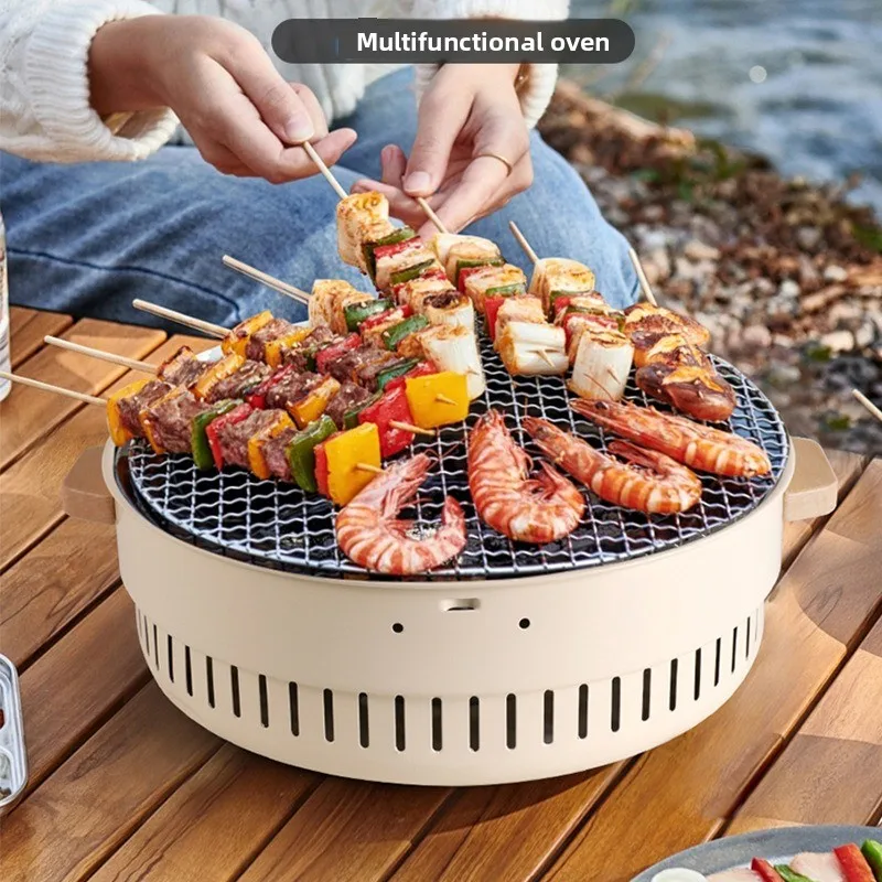 Outdoor Portable Assembled Barbecue Stove Camping Smokeless Charcoal Grill Stove Set Circular Heat-resistant Grill Stove Set