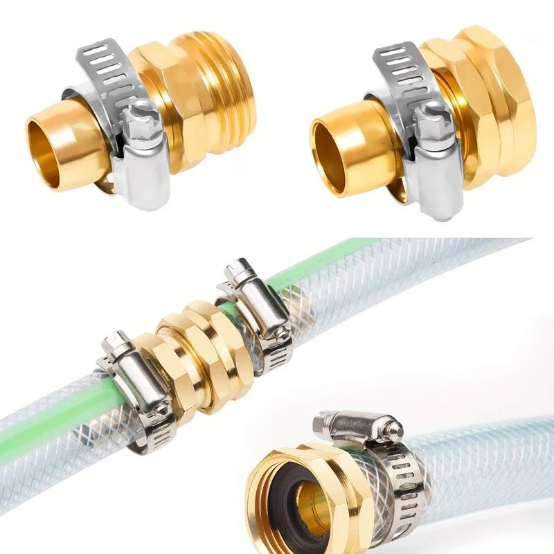 1 Set Garden Hose Repair Connector with Clamps Kit Female & Male Aluminum Water Hose End Replacement Fit for 3/4