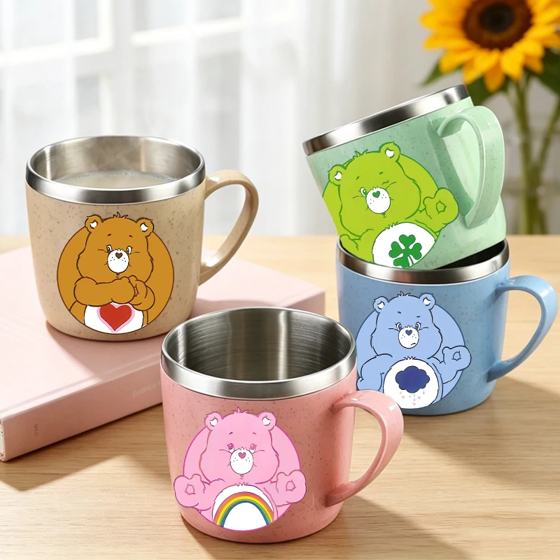 Kawaii Care Bears Wasserbecher, Neue Frühstücks-Milch-Kaffee-Tasse für Kinder, Edelstahl-Mundspülbecher für Mädchen und Jungen, Haushaltszubehör, Geschenk