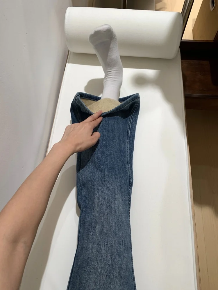 ريترو الأزرق Fce اصطف Thiened مايكرو متوهج الدينيم الجينز المرأة الشتاء حجم كبير عالية الخصر مطاطا جرس بوت بنطلون طويل #2