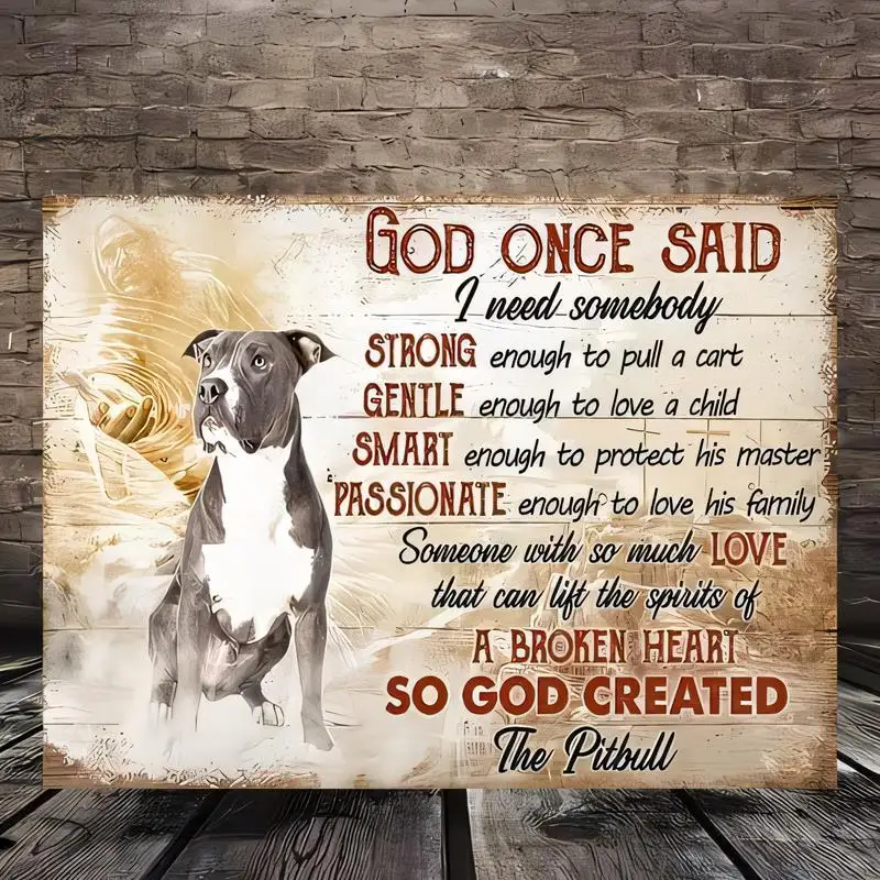 Vintage Iron Pitbull Wall Sign - God’s Creation Quote, Retro Design, Iron Material, Perfect for Home/Cafe/Bar Decor | Rustic Rel