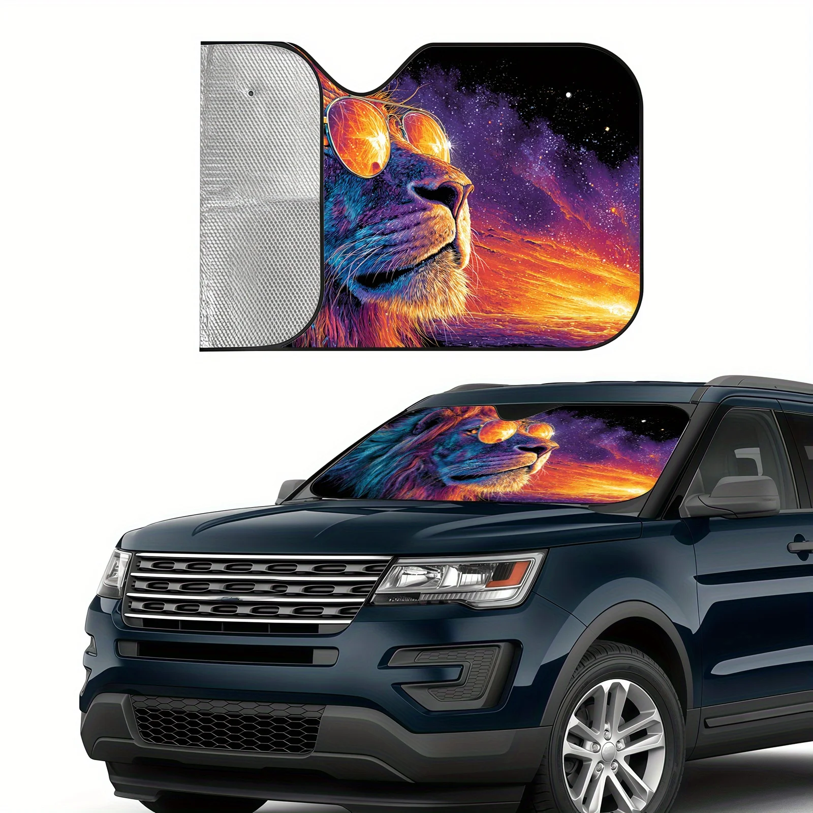 Dream Lion Car Sunshade, Starry Sky Colorful Style, Easy To Install, Includes 4 Suction Cups, Maintains Car Interior Temperature