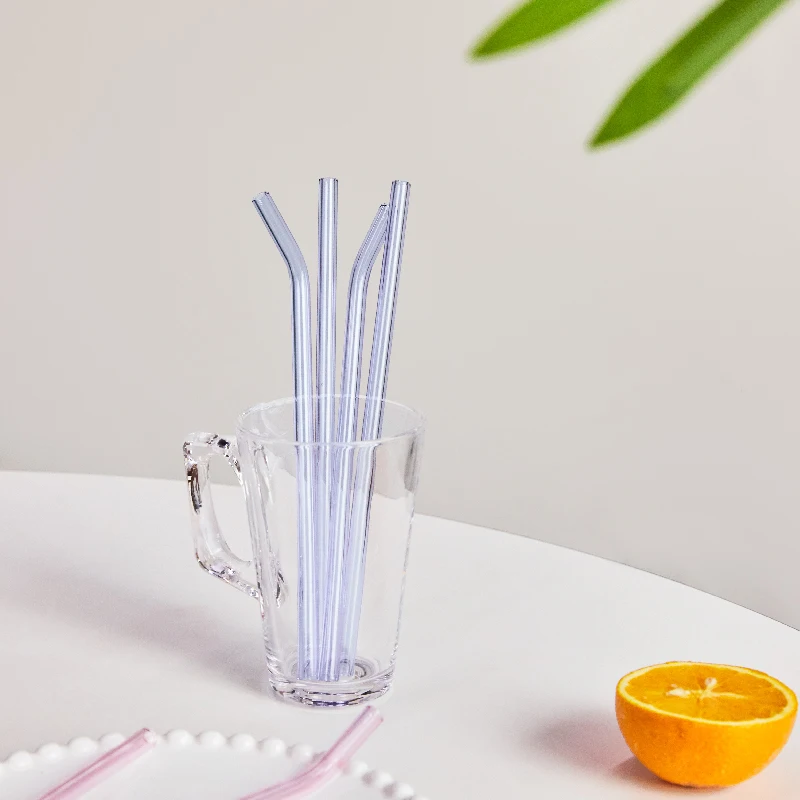 4pc Reusable Glass Straws Water Cup Straw Cup Colorful Heat Resistant Glass Straw with Cleaning Brush Drinking Milk Tea