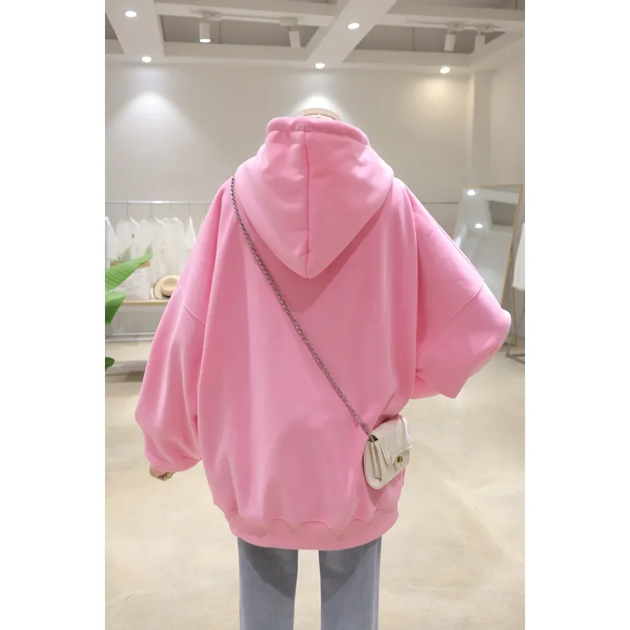  Fleece-lined Warm Cartoon Embroidery Sudaderas 2023 Autumn Winter Loose Hooded Pullovers Long Sleeve Sweatshirts Women