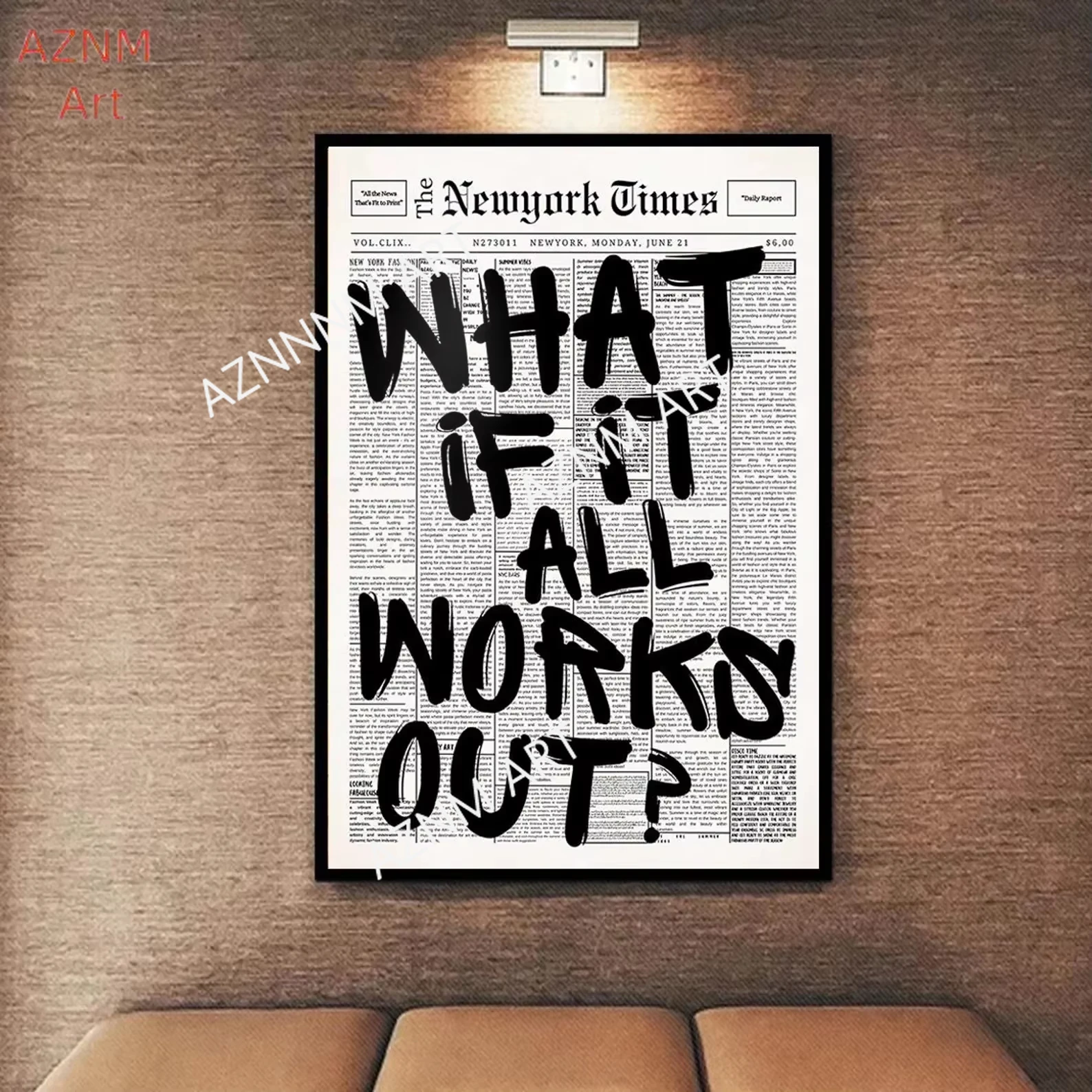 1 STÜCK Zeitungsplakat – Was wäre, wenn es alle ausführen – Leinwand-Wandkunst mit positivem Zitat, bestätigen Sie ein minimalistisches, neutrales Schlafsaal-Bett – Detail 2