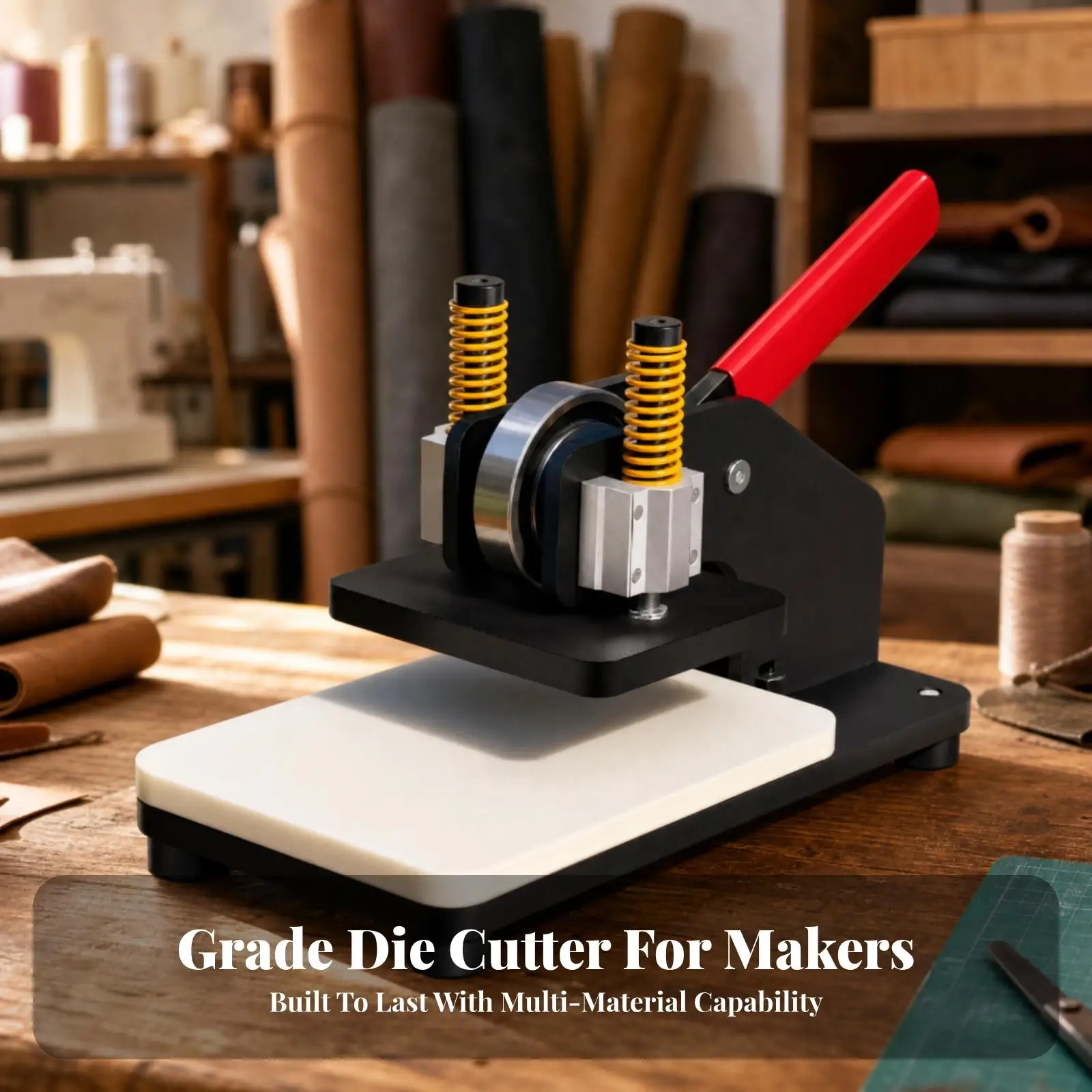 Compact Manual Flatbed Die Press Stable for Classrooms, Leathercrafters