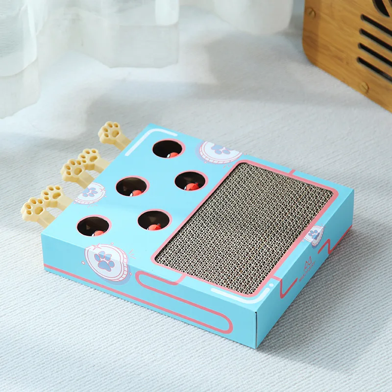 3-in-1 Interactive Cat Toy Maze Game Box with Scratcher Funny Stick Mouse Chase Hunt Educational Gophers Hit Feature for Cats