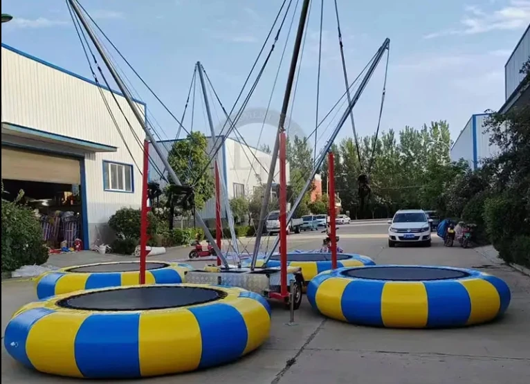 Commercial Grade Inflatable Bungee Trampoline Outdoor Huge Bungee Jumping Motor Operated Trampoline With Trailer