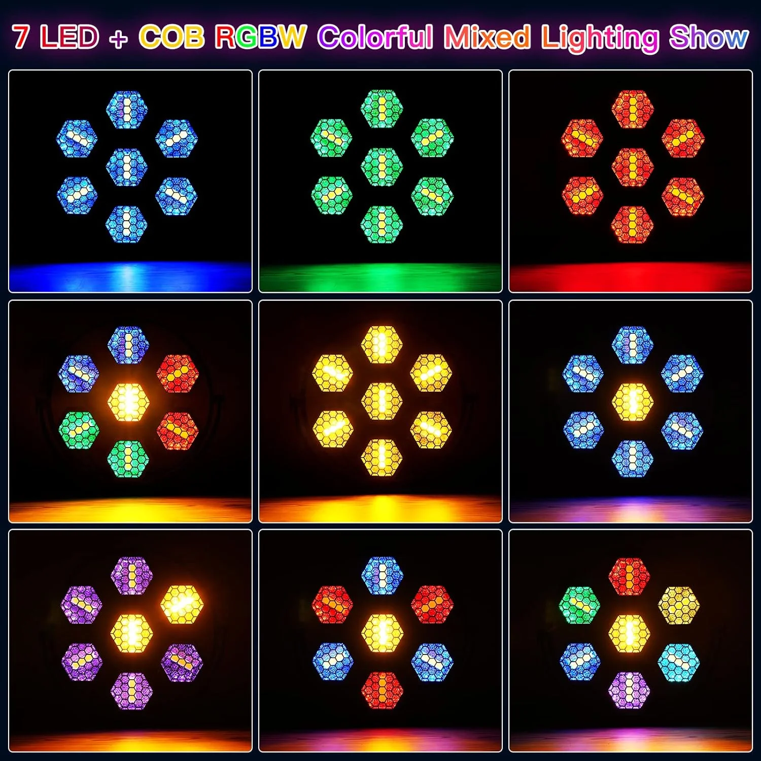 Imagem -02 - Luminária de Palco Profissional 7x50w Lâmpadas de Alto Brilho 63 Leds Rgb Dmx Control Perfeito para Concertos e Eventos Novo