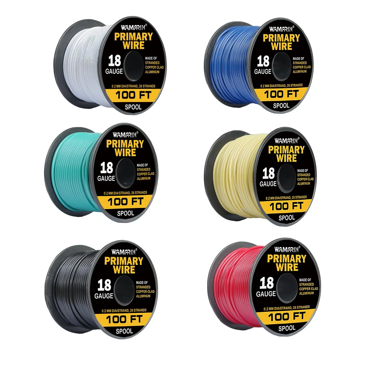

18 Gauge Wire 6 Colors 100ft Rolls 600ft Total Durable Copper Clad Aluminum for Auto Home Projects