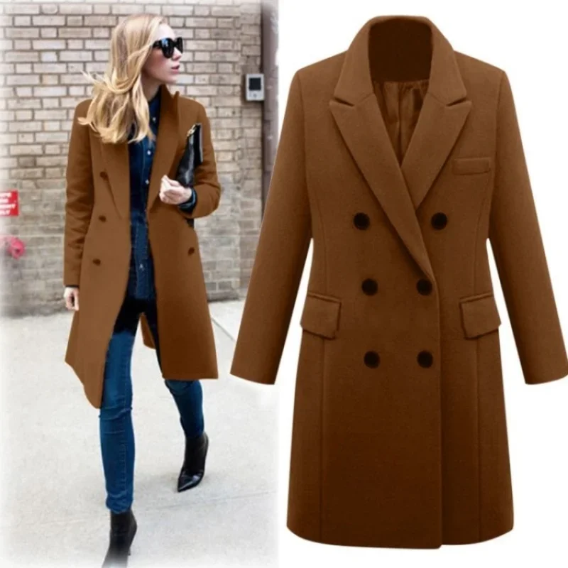

2025 NEW Casual Women Jackets Fashion Ladies Wool Loose Outwear Ele Lapel Solid Double-breasted Coats For Autumn Winter