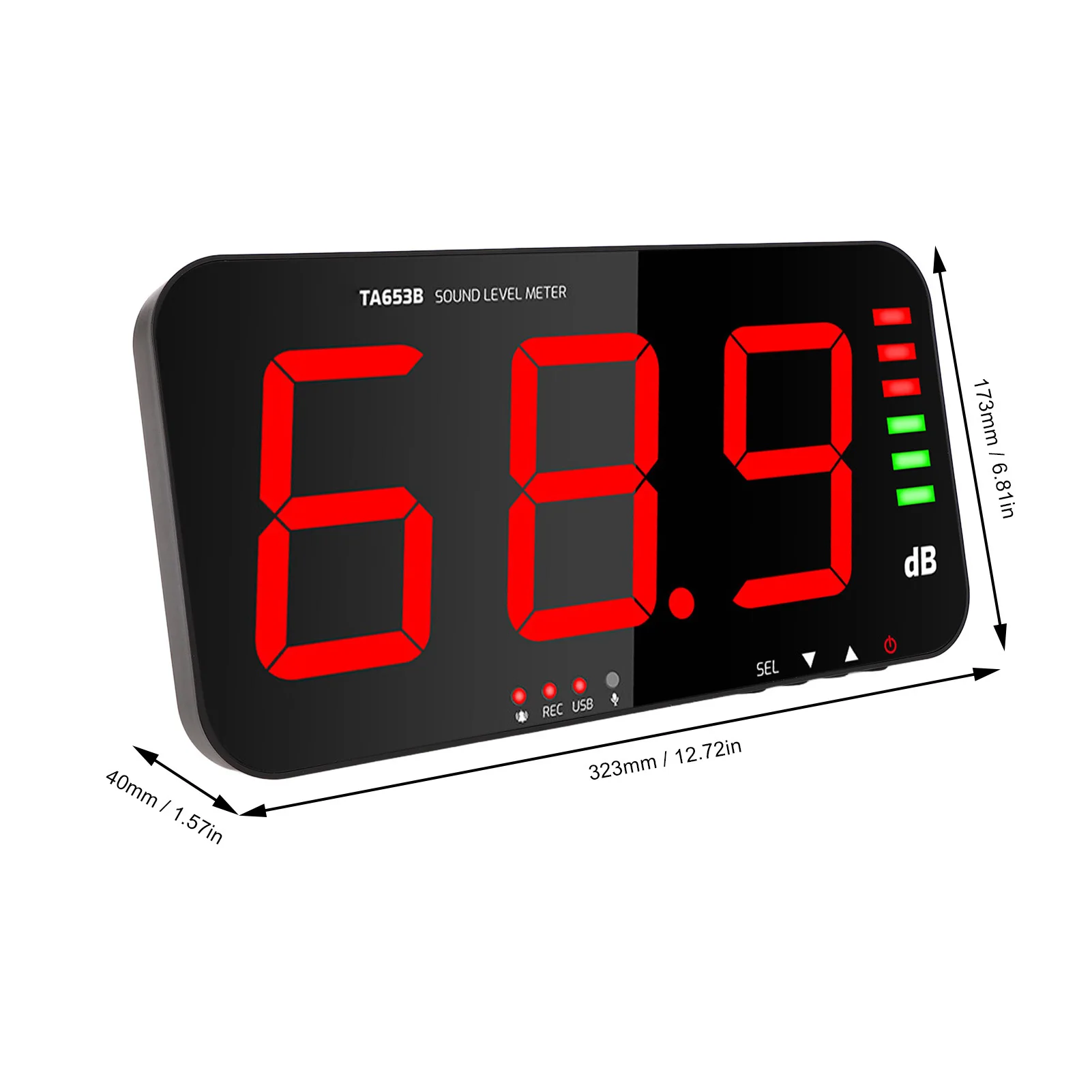 TA653B 데시벨 미터 레코더 벽걸이 형 소음 사운드 레벨 측정 세트 대형 스크린 소음 측정기 산업용