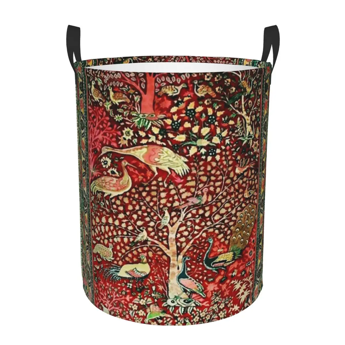 Custom Antique Persian Rug Bird Tree Flowers Laundry Basket Foldable Clothing Storage Bin Retro Tribal Turkish Baby Hamper