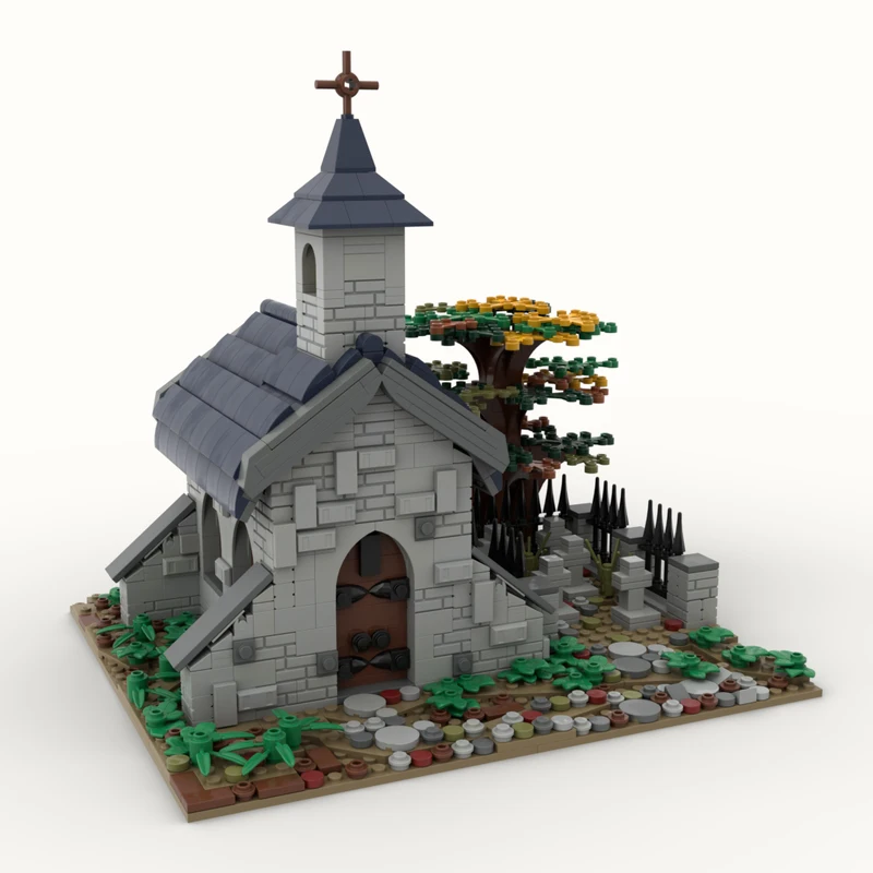 MOC- 182898   Bloc de construction de chapelle médiévale, série d'architecture Vintage, ensemble de briques, cadeaux créatifs, Halloween et noël, 1257 pièces