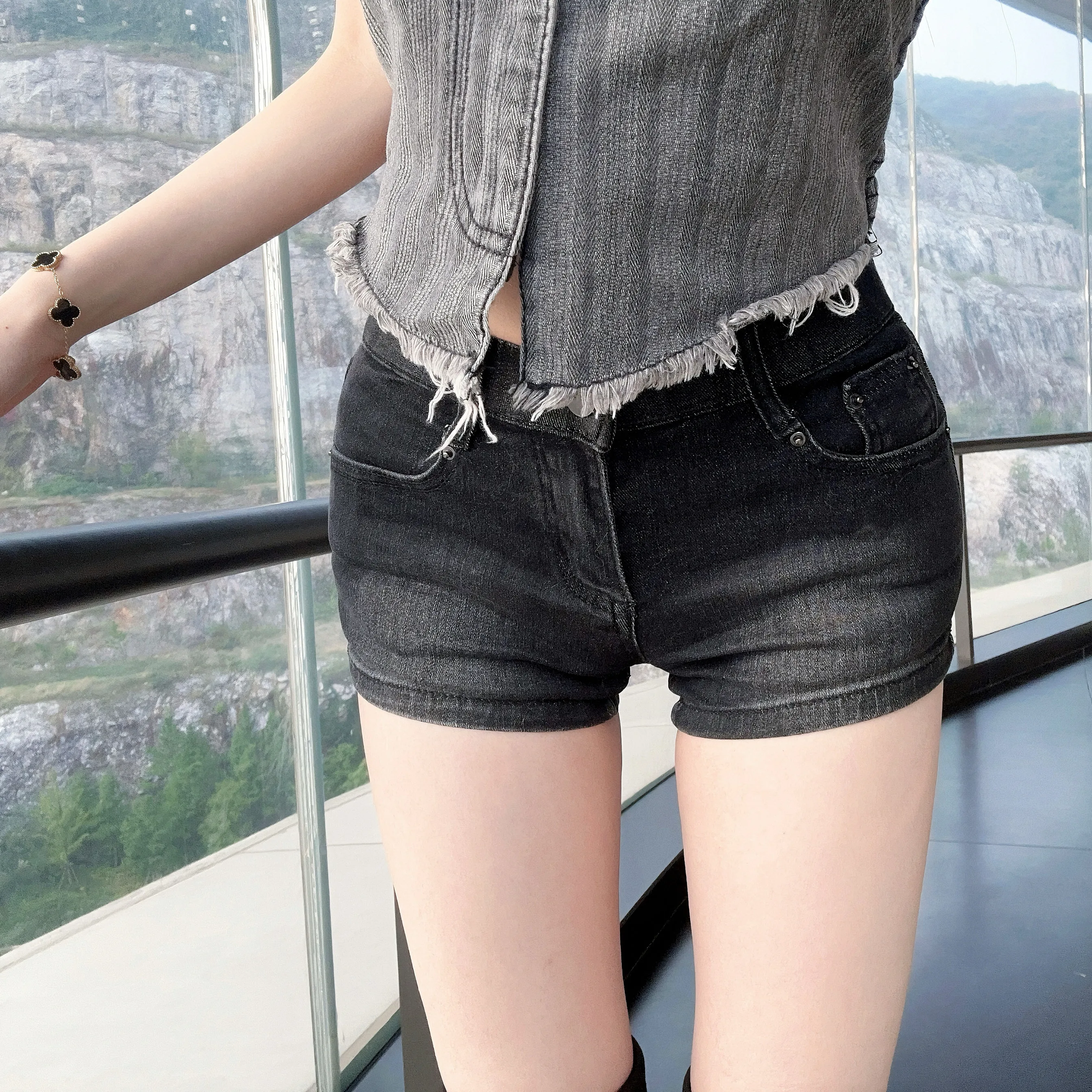 

Eva Retro American Sle Slim Fit Denim orts Women's Super ort Hot Pants Elastic Waisand Hip Enhancing Versatile Jeans