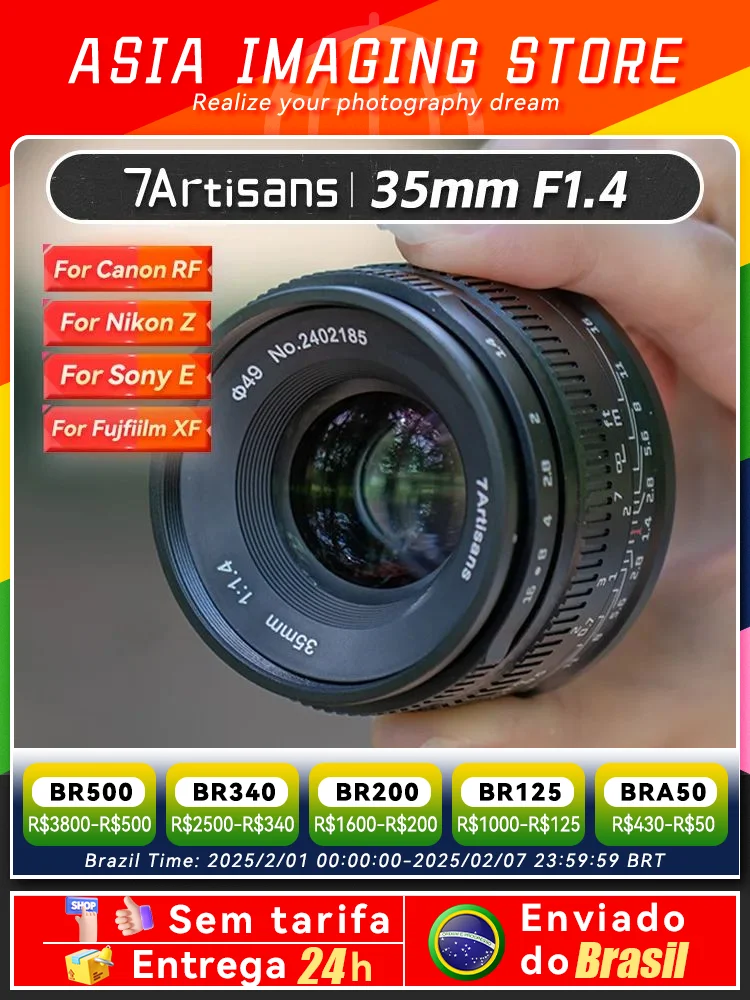 【 Do Brasil 】 7Artisans 35mm F1.4 APS-C عدسة صورة كاميرا بدون مرآة لسوني E A6400 A6700 A6000 ZV-E10 7 Artisans 35 1.4