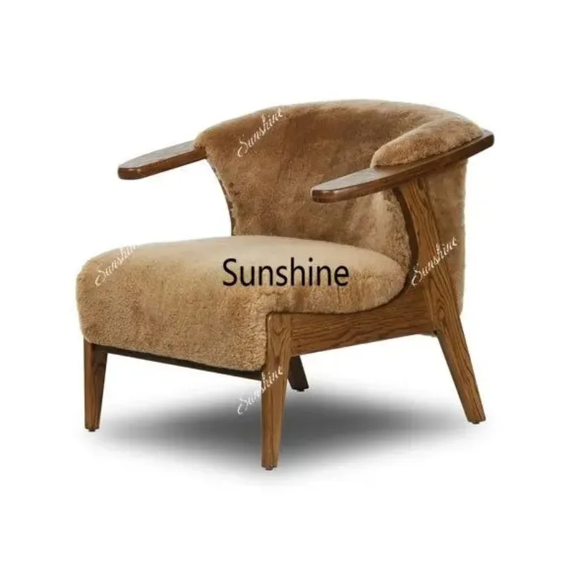 Wabi Sandy Wind Solid Wood Lamb Fleece Sofa B & B Hotel Vintage Back Chair