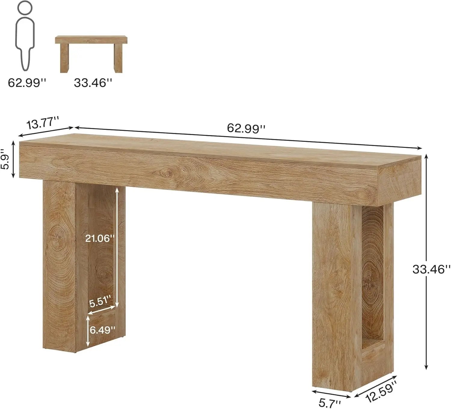 63-Inch Farmhouse Console Table, Narrow Sofa Table for Entryway, Living Room (Natural)