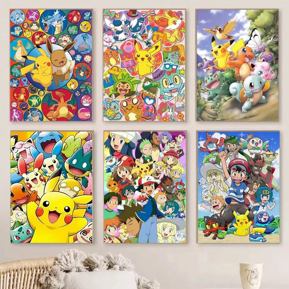 일본 애니메이션 주변기기 빈티지 포켓몬 포스터 피카추 이브이 겐가 벽 예술 캔버스 그림 현대적인 방 장식 그림 선물
