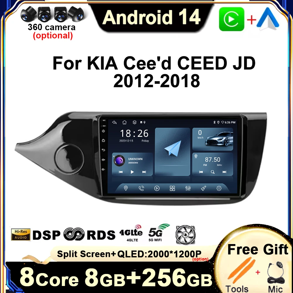 

Для KIA Cee'd CEED JD 2012-2018 9-дюймовый Android 12 Автомобильный Радио Мультимедийный Видеоплеер GPS Навигация Стерео Carplay Auto 4G WIFI