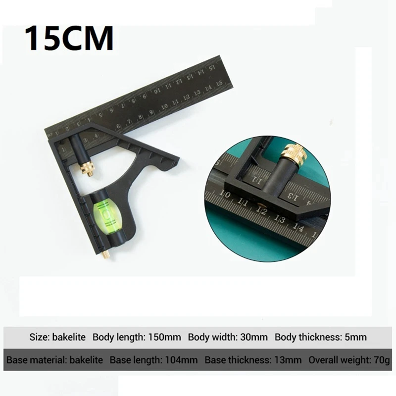 150Mm Multifunctional Combined Square Ruler Movable 45-Degree Right-Angle Crutch Measuring Tool Durable