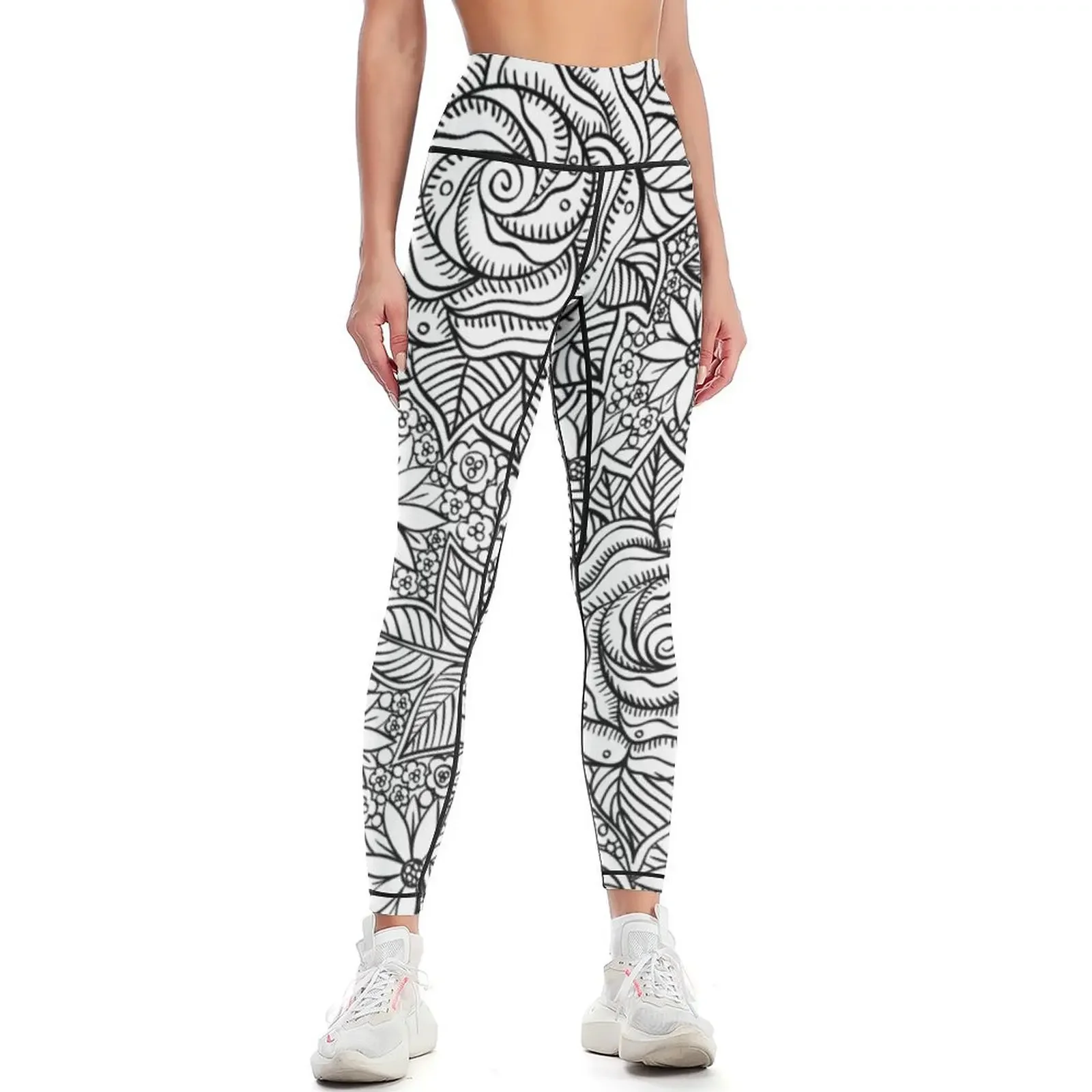 

black and white floral pattern Leggings Women's high waist sports tennis for gym top gym's sportswear Womens Leggings