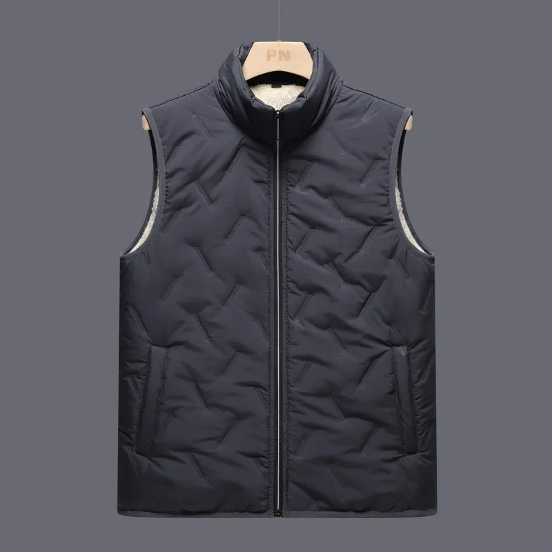 

Men's winter warm padded down jacket casual stand-up collar wind tube solid color simple sleeveless vest trendy jacket