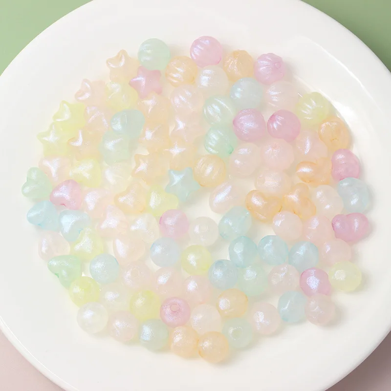 30pcs Jelly Color Acrylic Spacer Beads Star Heart Round Shape Loose Beads For Jewelry Making DIY Bracelets Necklace Accessories