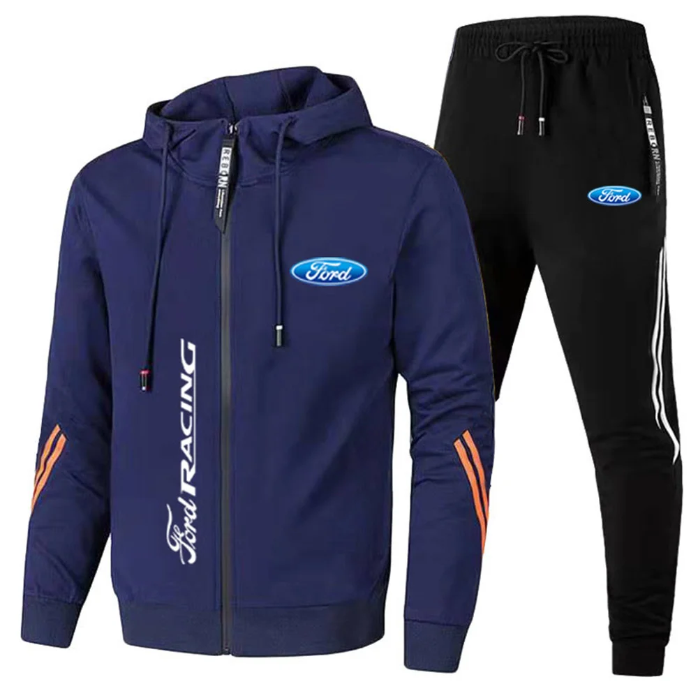 2024 New Trendy Business Fashion Outdoor running and leisure sports set, hooded sweatshirt with Ford logo two-piece M-3XL