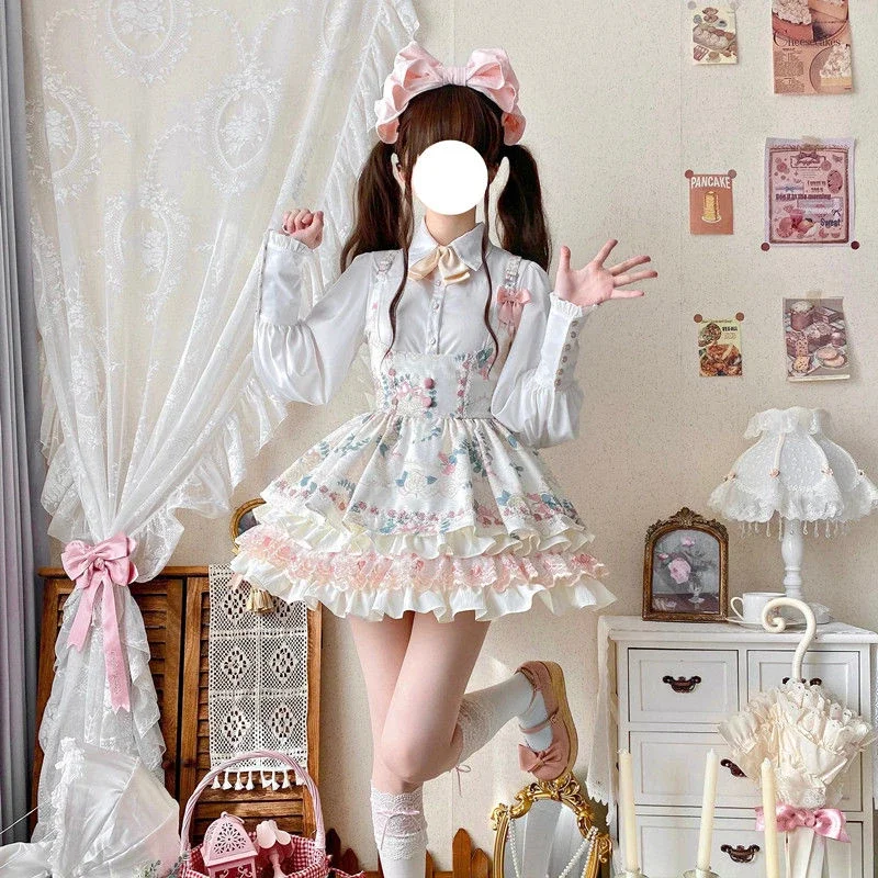 Leuke Meisjes Casual Ruches Wit Tops Blusas Mujer Japanse Kawaii Lolita Shirts Vrouwen Zoete Elegante Lange Mouw Prinses Blouses