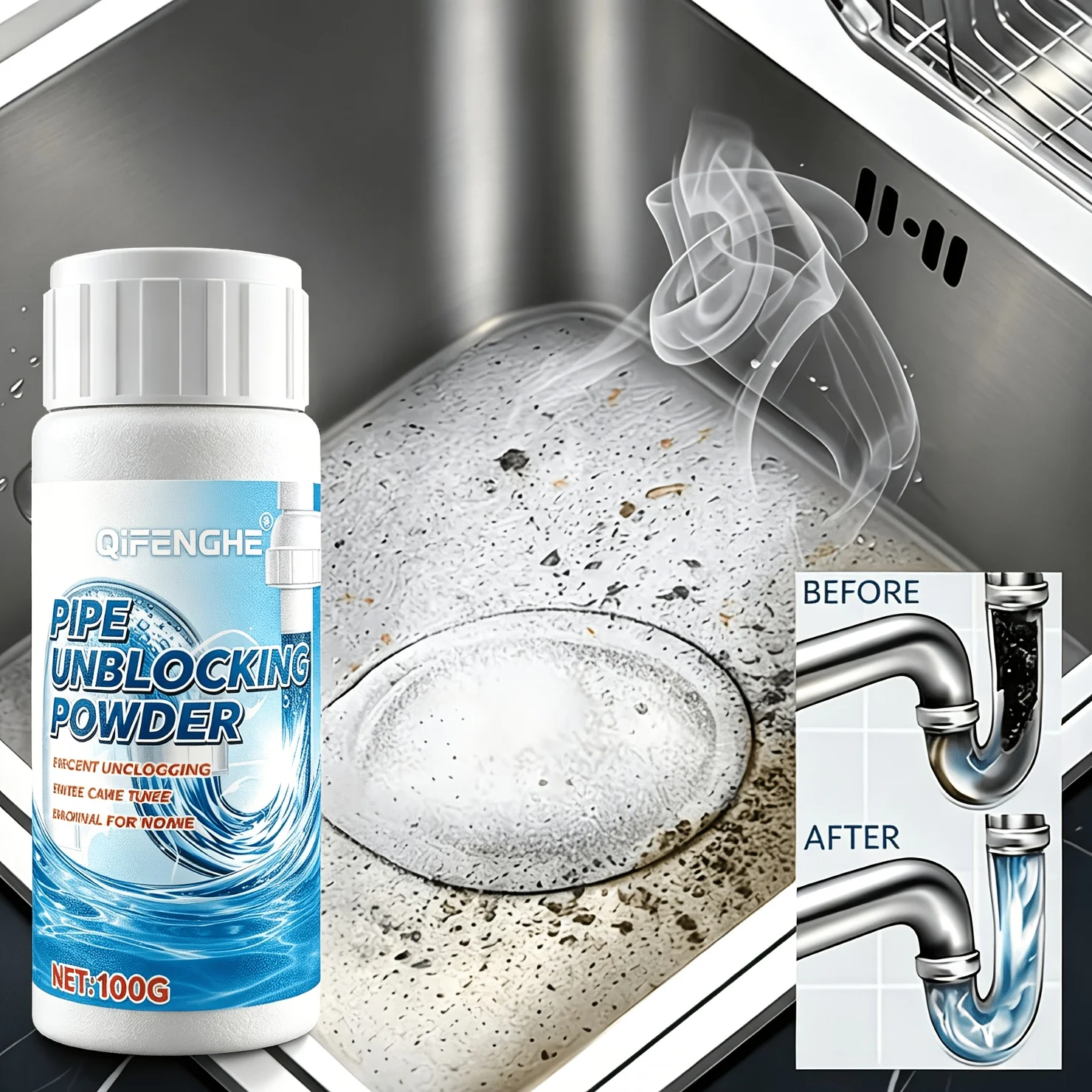 

Powerful Drain Dredging Powder Odorless Formula Kitchen Sink & Pipe Cleaner Fast Dissolving Hair Grease for Bathroom Toilet