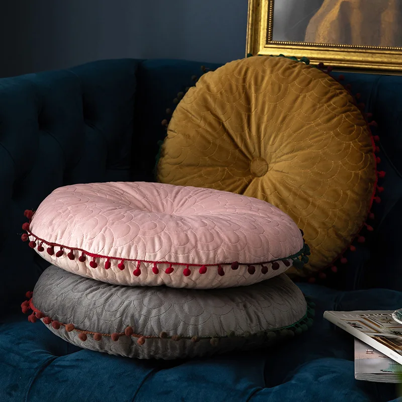 Nordic Style Tassel Dutch Velvet Pleated Pumpkin Round Seat Cushion Pillow Pouf Throw Sofa Home Decor Cojines Redondo Coussin