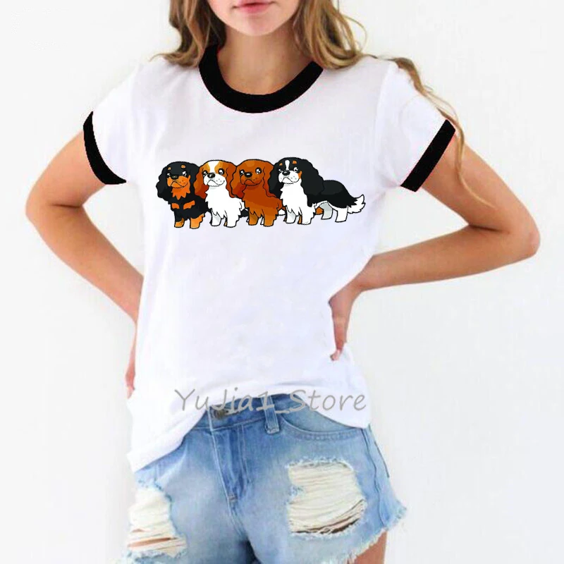 

Harajuku kawaii Cavalier King Charles Spaniel animal Print T-Shirt female cute summer top graphic tees women white t shirt