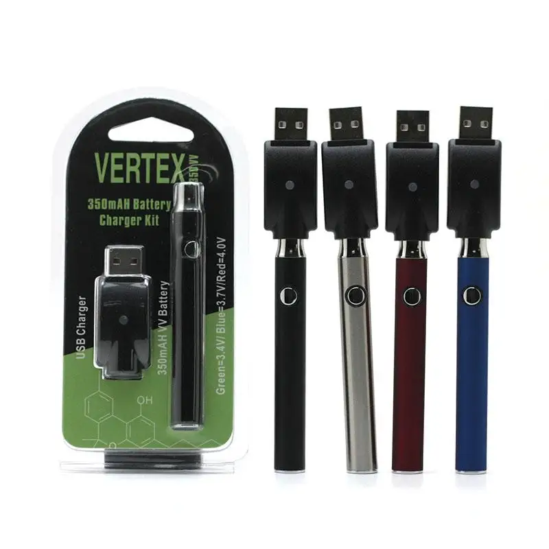 Vertex Vape Pen 350mAh Preheat Vv Batteries 350mAh 510 Thread USB Charger Variable Voltage E-cigarettes Vaporizer for Cartridges