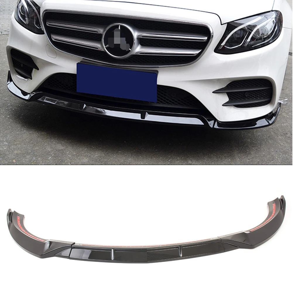 

E Class W213 2018 2019 Front Bumper Lip Cover Trims For Mercedes Benz Sport Version Car Accessories ABS Glossy Black 3PCS