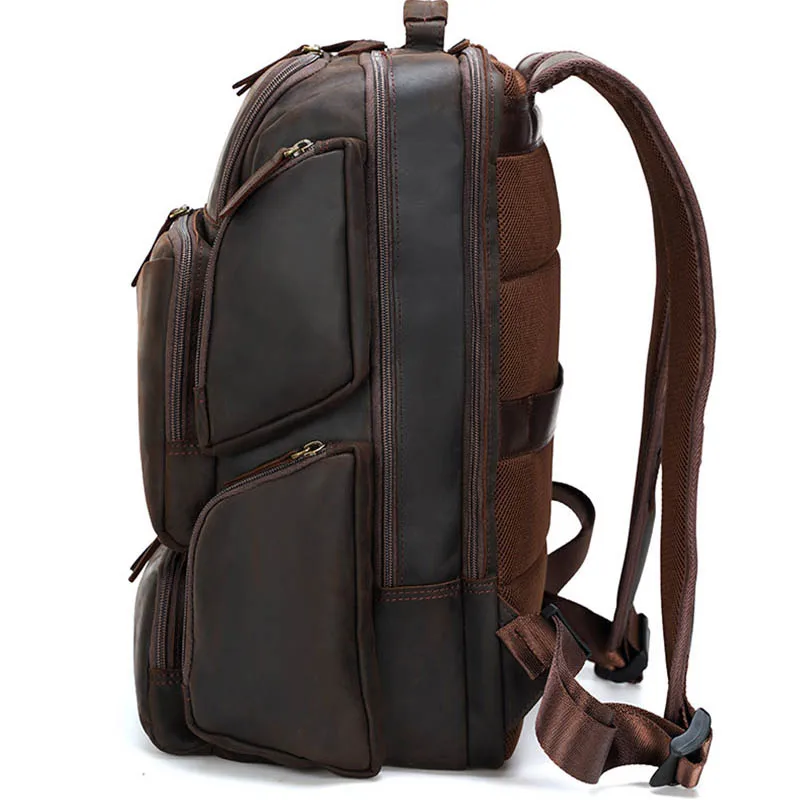 Luufan extra large Man's Travel Backpack Genuine Leather Fit 17