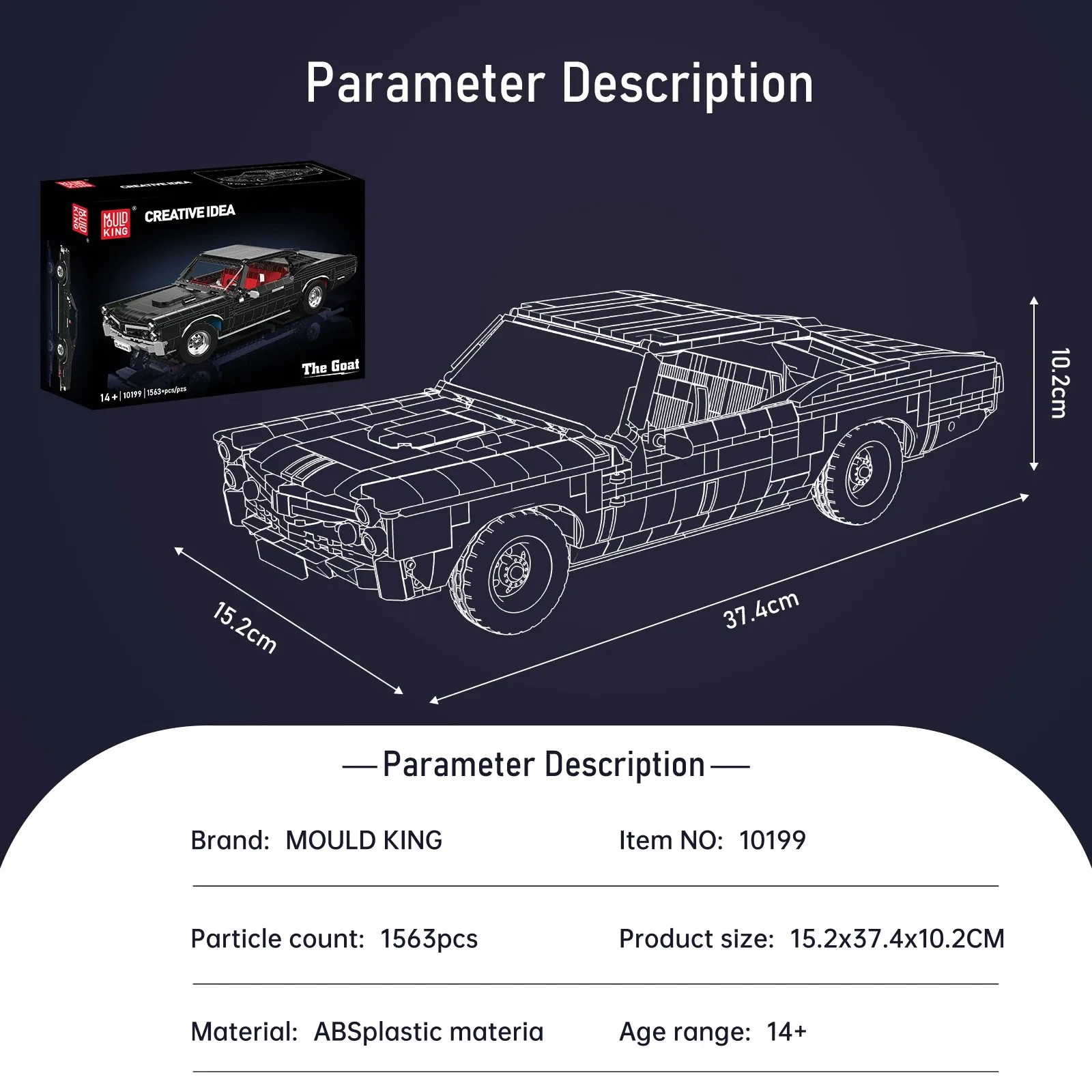Mould King 10199 1563PCS Muscle Car Building Blocks Technical Sports Vehicle Model Bricks Assembly Toy Kids Ideal Birthday Gift