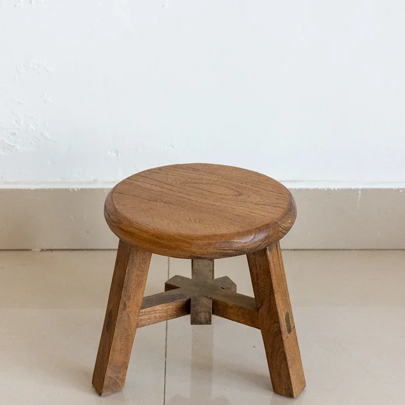 

Round Wooden Side Table Reclaimed Old Door Wood Stool Rustic Pedestal Stool Small Vintage Sturdy Wooden Stool for Home