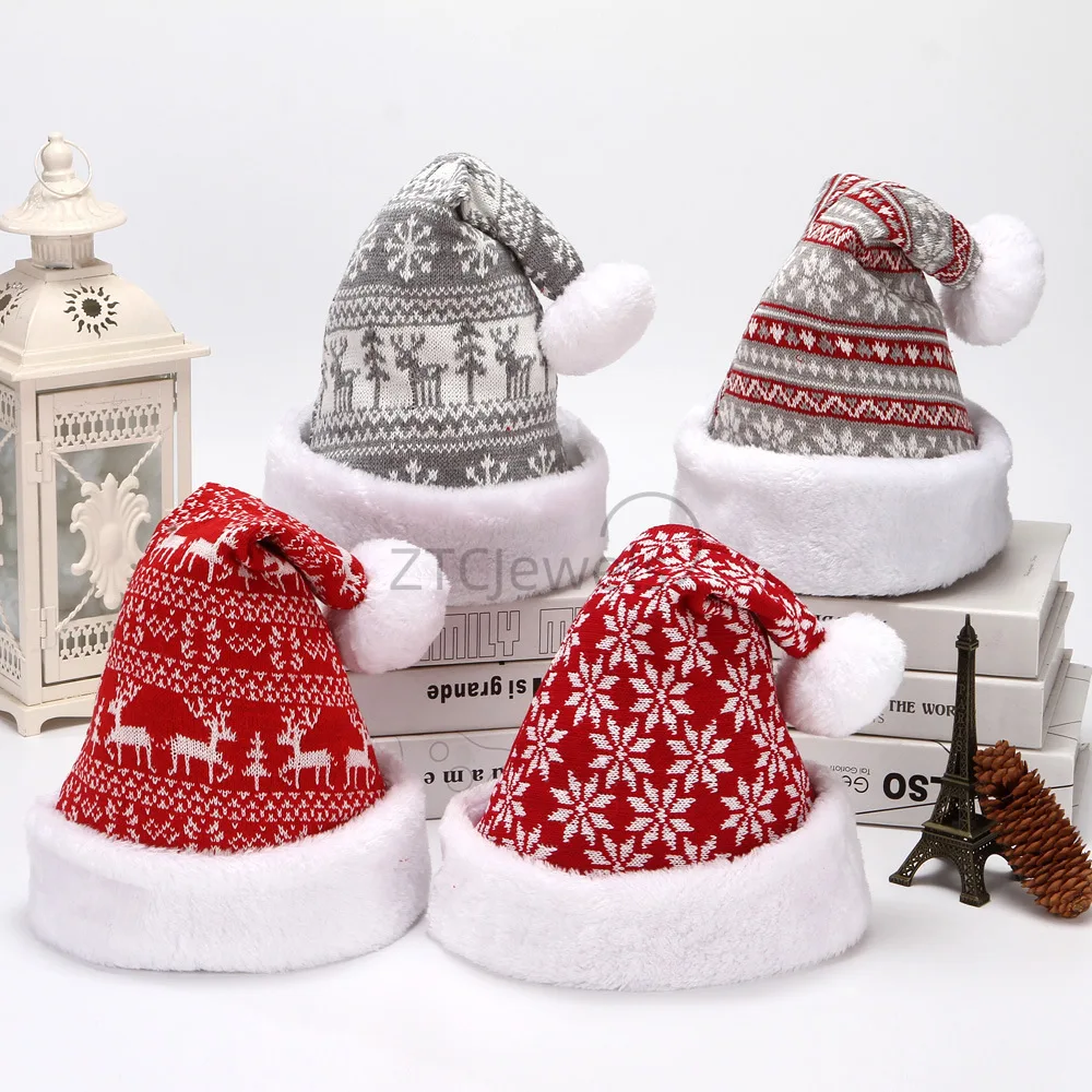 Adult Winter Christmas Hat Thicken Knitted Warm Cap New Year Party Holiday Costume Decoration Essential Gift