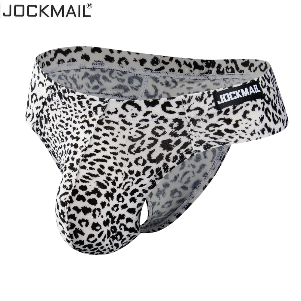 Jockmail Sexy Men Bikini Brief Underwear Leopard Grain Penis Pouch Jockstrap G-strings Thong Cuecas Gay Male Panties Slip Homme